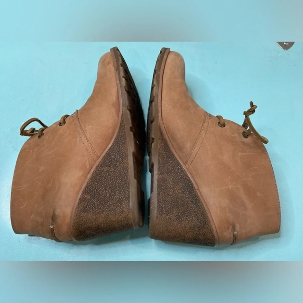 Sperry Boots Womens 7.5M Celeste Prow Ankle Booties‎ Tan Leather Wedge STS80147